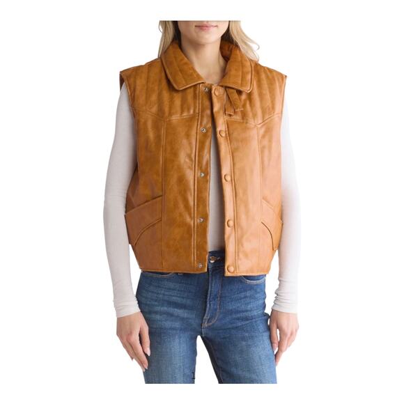 Mother The Huff And Puff Vest Brown Faux Leather Women's Size XL NWT - Picture 1 of 13